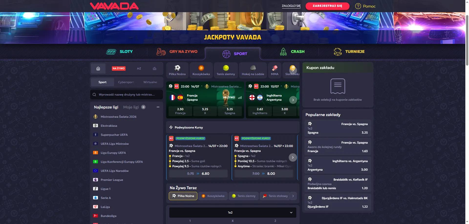 Zakłady sportowe Vavada Casino – esport i piłka nożna online